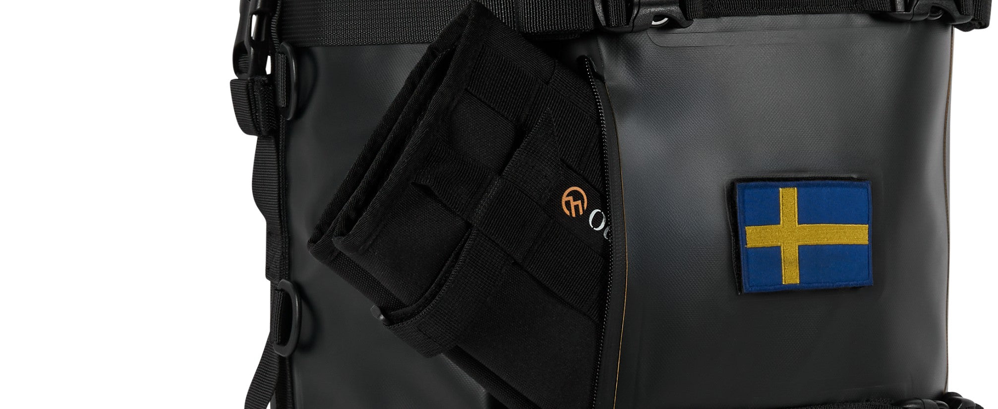 A dual sport motorcycle tail bag that can be personalised with your own velcro flag.