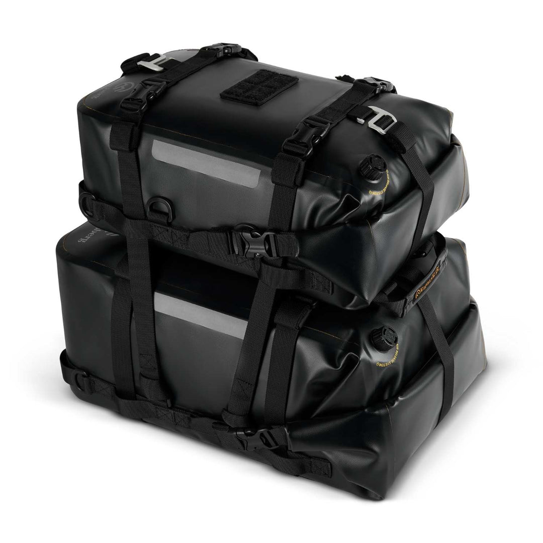 ODINSBERG 30L motorcycle tail bag stacked with 15L luggage bag on top