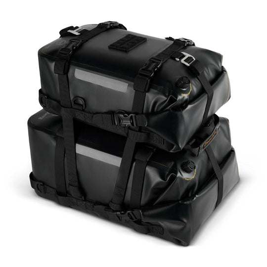 ODINSBERG 30L motorcycle tail bag stacked with 15L luggage bag on top