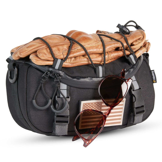 Valhalla 3L Bar Bag for motorcycle handlebars with quick release straps