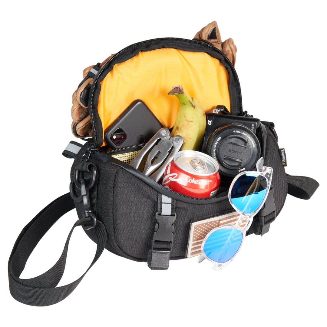 Valhalla 3L Bar Bag mounted on motorcycle handlebar