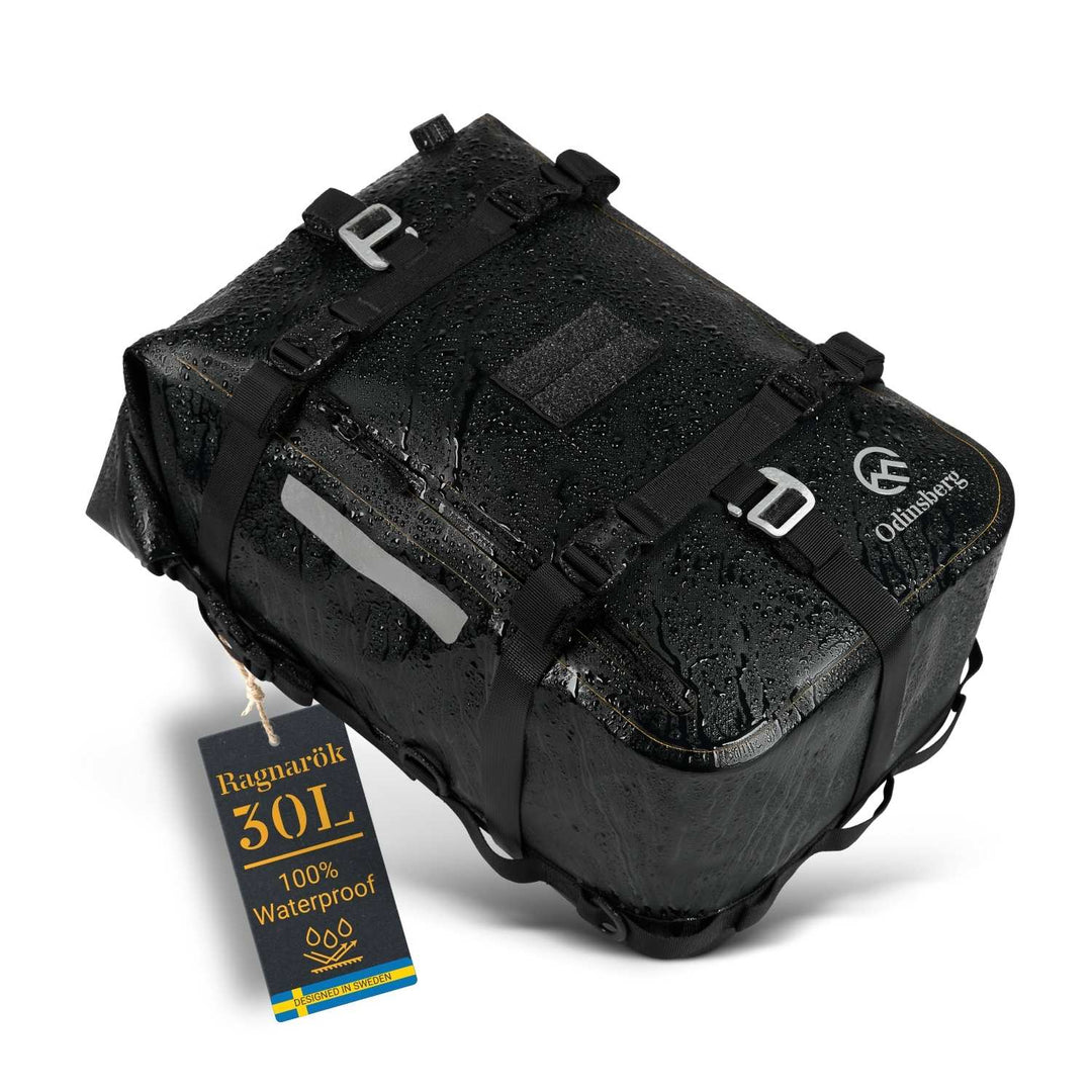 ODINSBERG Ragnarök 30L waterproof motorcycle dry bag with rolltop closure.